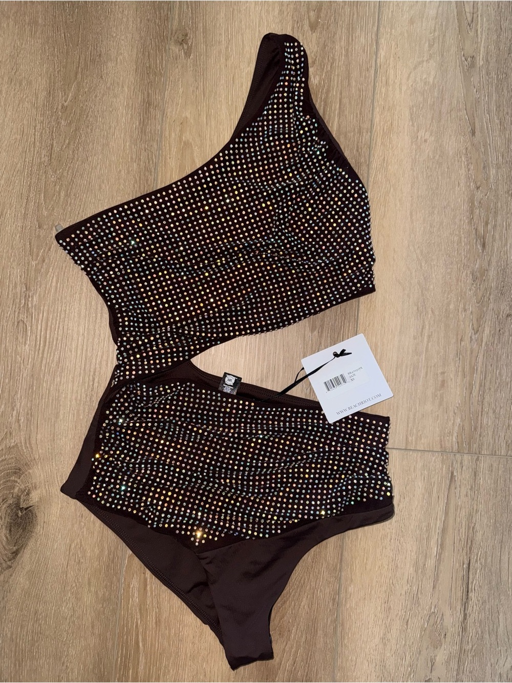 NWT Beach Riot Anja Brown Java Jewel Crystal Studded One Piece Swimsuit XS